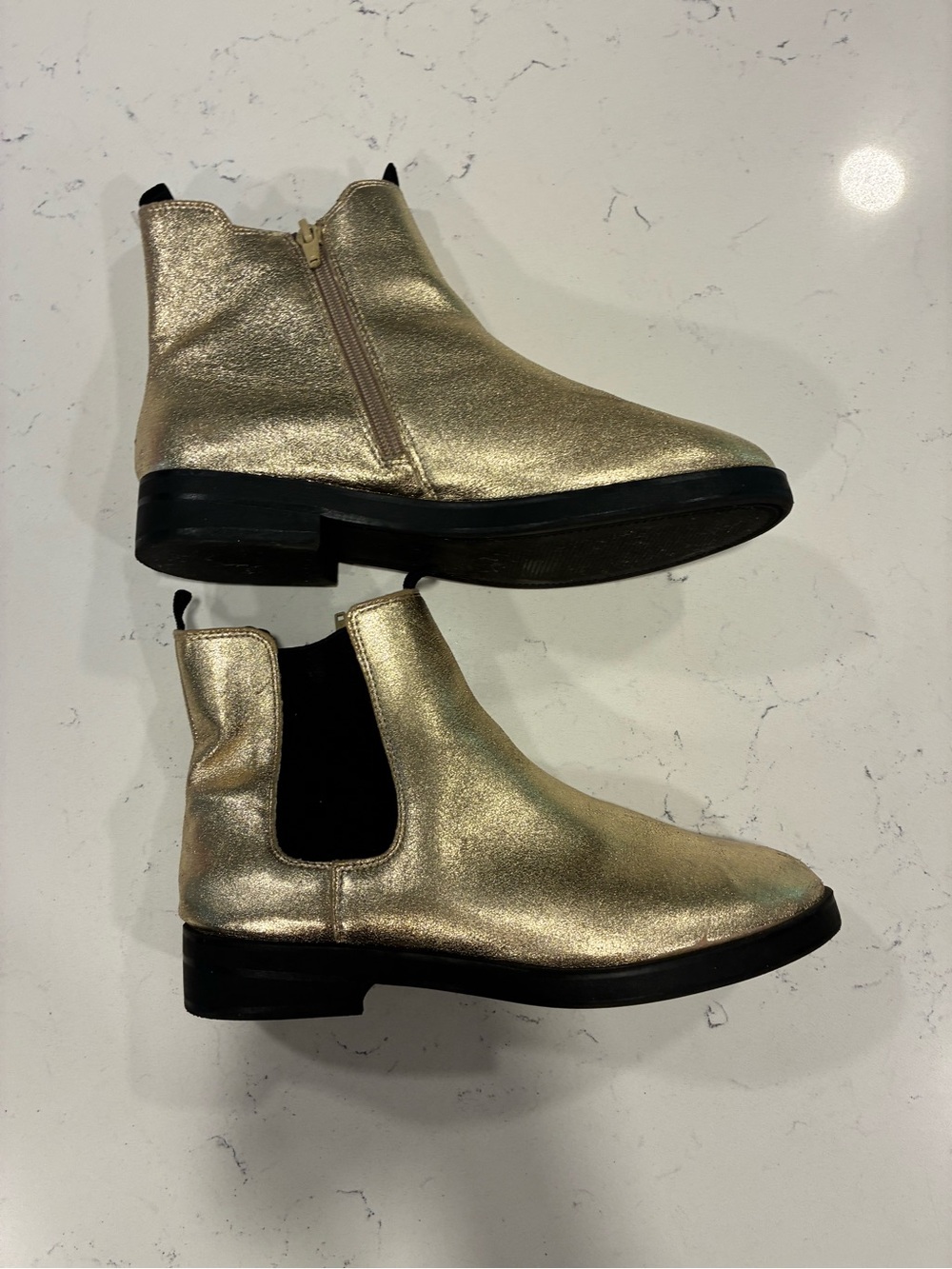 Zara Black Sole Chelsea Boots with Gold Upper